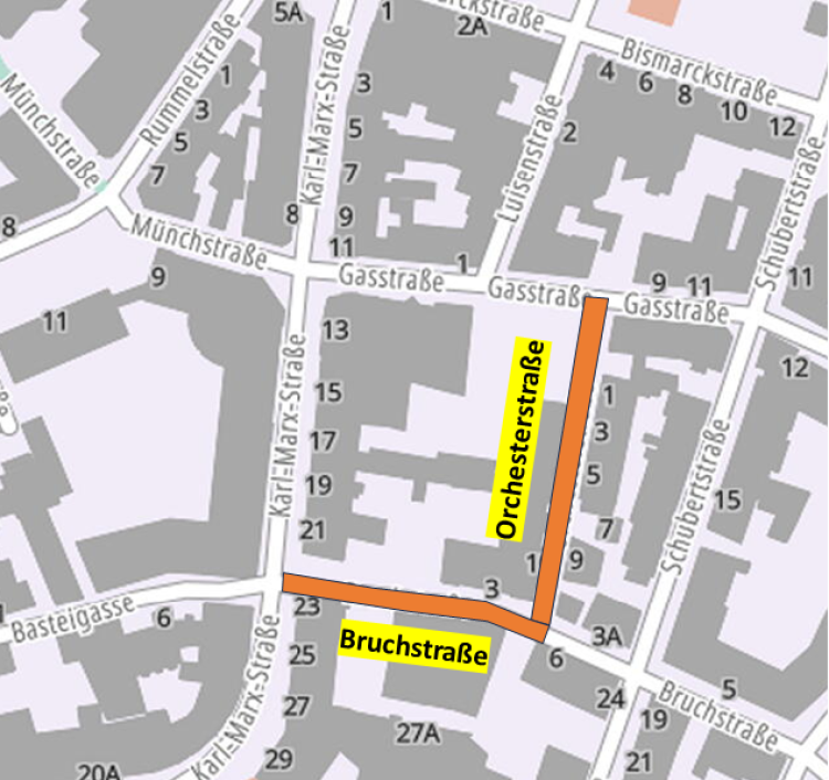 © Stadtentwässerung Kaiserslautern Ein Ausschnitt des Stadtplans, darin eingezeichnet die Baustellenbereiche. © Stadtentwässerung Kaiserslautern