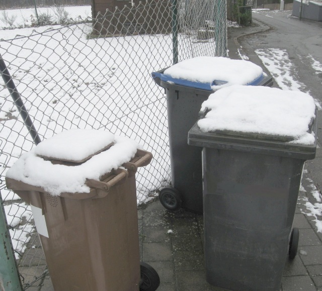Mülltonnen, die wegen der kalten Witterung nicht geleert werden konnten, sollten ein bis zwei Tage länger am Straßenrand stehen bleiben. Die Stadtbildpflege ist bemüht, die Leerung nachzuholen.  © Stadt Kaiserslautern