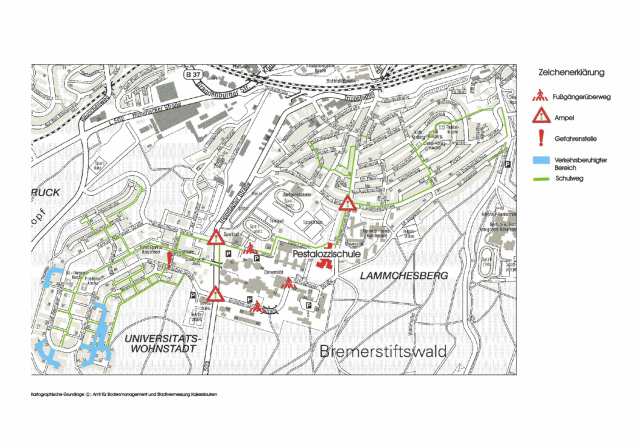 Kartenausschnitt Schulwegeplan © Stadt Kaiserslautern