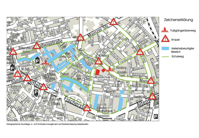 Kartenausschnitt Schulwegeplan Luitpoldschule © Stadt Kaiserslautern