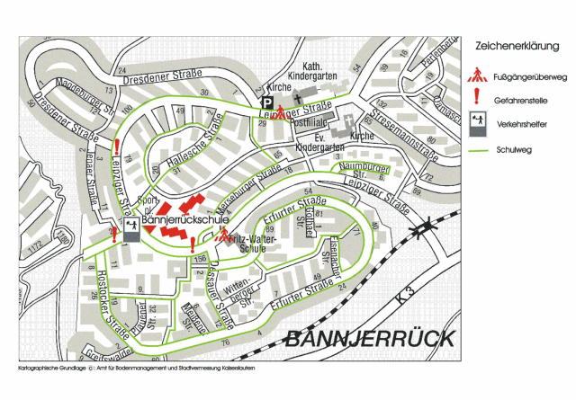 Kartenausschnitt Schulwegeplan Baennjerückschule © Stadt Kaiserslautern