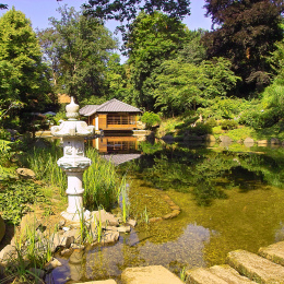 Teahouse and pond at the Japanese Garden
