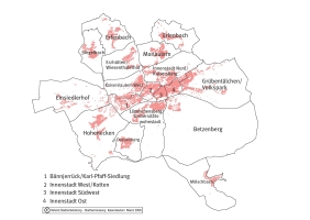 Stadtkarte von Kaiserslautern mit den Ortsbezirksgrenzen