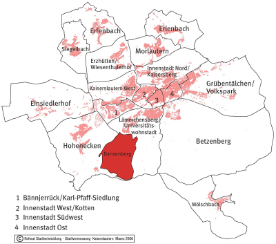 Der Ortsbezirk Dansenberg auf der Stadtkarte