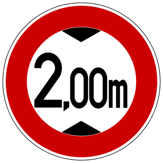 Verkehrsschild: Verbot für Fahrzeuge über der angegebenen tatsächlichen Höhe (einschließlich Ladung) von 2,00 