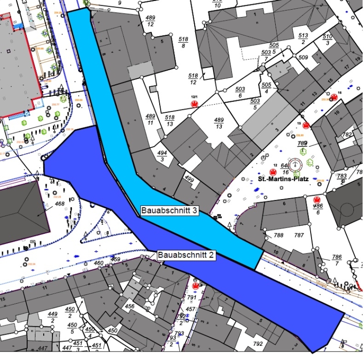 Die beiden Bauabschnitte 2 und 3 werden zusammen vorgenommen und unter Vollsperrung ab Montag, 25. März, baulich umgesetzt.  © Stadt Kaiserslautern