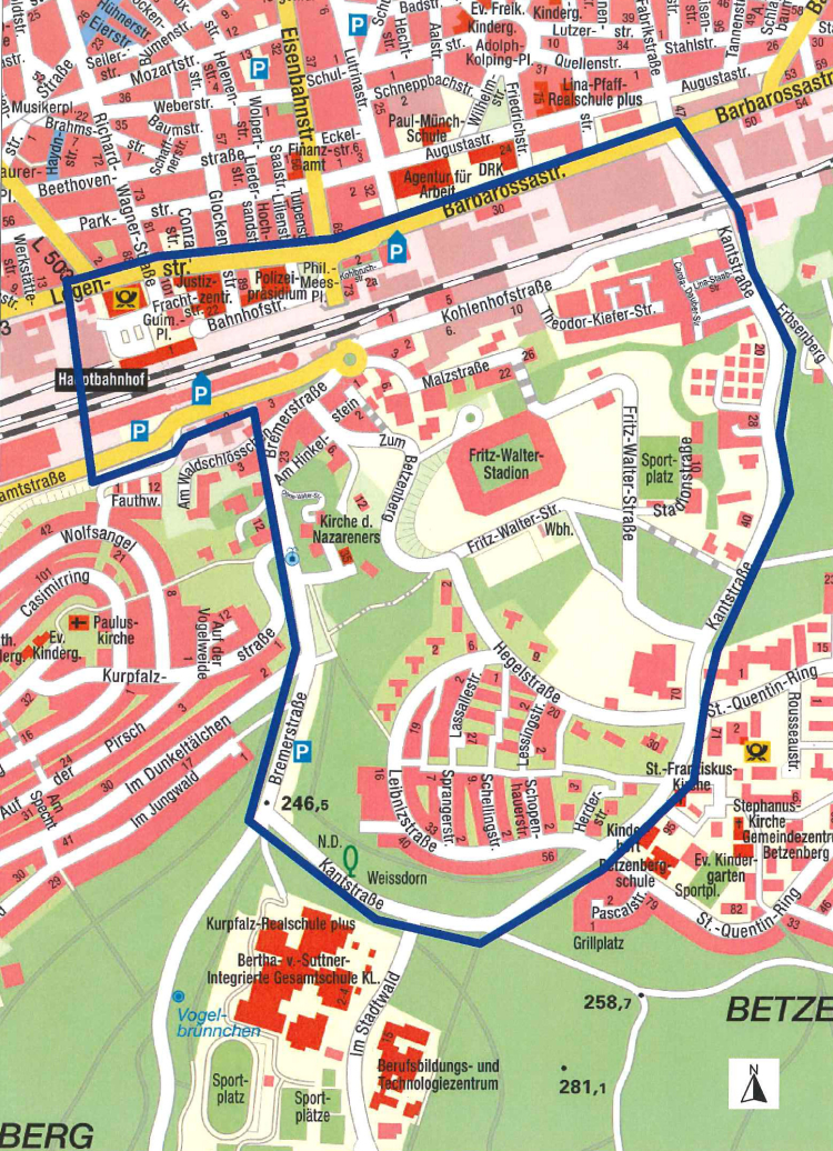 Stadtplan Verbotszone im Bereich Stadion © Stadt Kaiserslautern