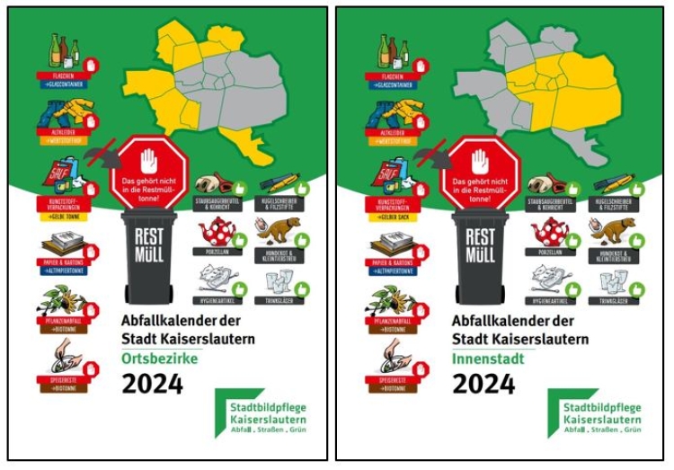 Die Cover der beiden Abfallkalender 2024 © Stadtbildpflege Kaiserslautern