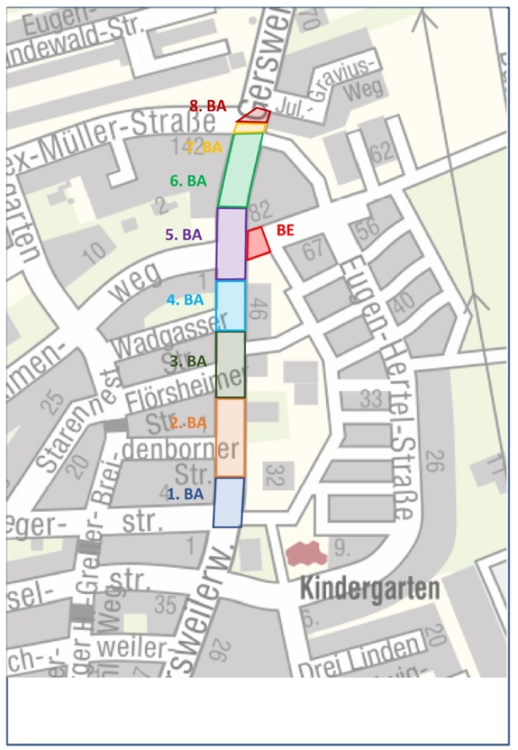 Lageplan der Bauabschnitte der Kanalsanierung im Gersweilerweg. © Stadtentwässerung Kaiserslautern