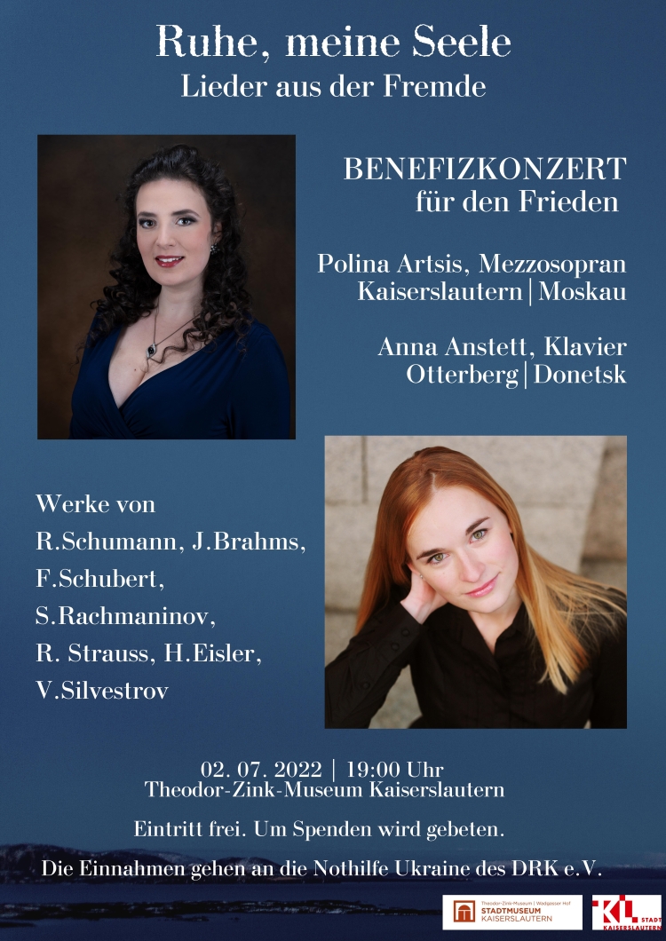 Konzertplakat mit Bildern von Pianistin Anna Anstett und Mezzosopranistin Polina Artsis. © Stadtmuseum