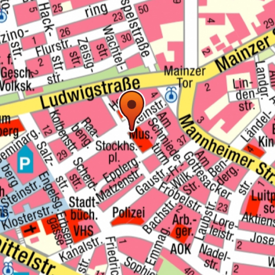 Ein Kartenausschnitt, der die Position des Theodor-Zink-Museums in der Steinstraße zeigt. 