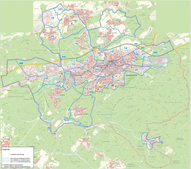 Plan über 32 Abrechnungsgebiete (c) Stadt Kaiserslautern