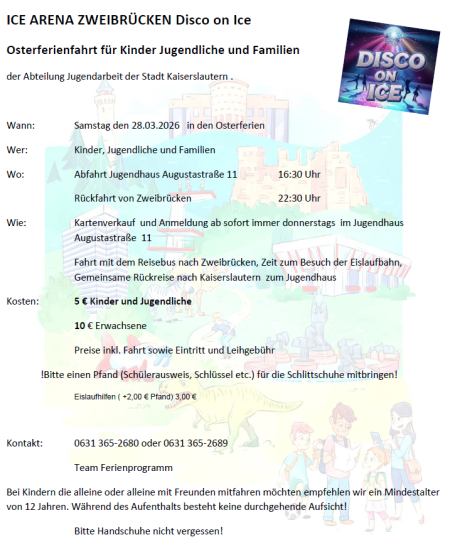 Flyer für den Ausflug in die ICE Arena Zweibrücken am 28.03.2026