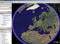 Sreenshot des 'Google Earth' Ansichtsfensters - Erdkugel mit Blick auf Europa und Afrika