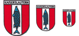 Das Lautrer Wappen mit dem Hecht in drei verschiedenen Größen von groß zu klein.