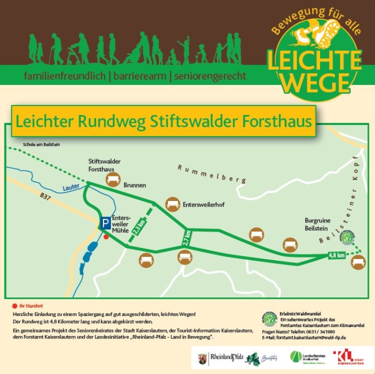 Hiking sign low-barrier circular route Stiftswalder Forsthaus © Stadt Kaiserslautern