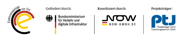 Logokombination des Bundesministeriums für Verkehr, digitale Infrastruktur der NOW-GmbH und PtJ