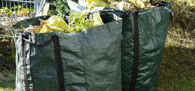 Zu sehen sind zwei Säcke mit Gartenabfälle/Grünschnitt.