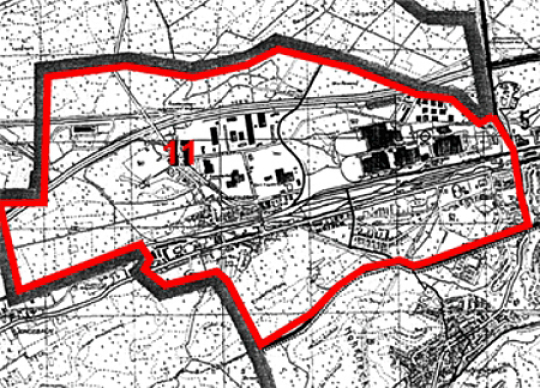 Eine rote Linie zeigt, welchen Bereich des Ortsbezirk Einsiedlerhof vom Lärmminderungsplan betroffen ist. Dazu gehören u.a. auch die großen Straßen und die Autobahn.