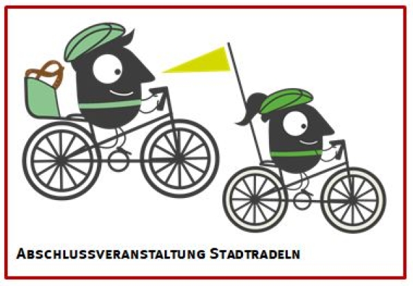 Die Graphik zeigt stilisierte Personen auf Fahrrädern.