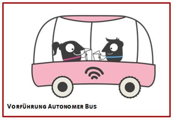 Die Graphik zeigt stilisierte Personen in einem autonomen Bus.