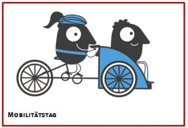 Die Graphik zeigt stilisierte Personen mit einem Lastenfahrrad.