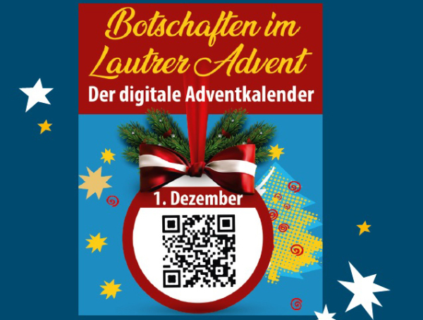 Grafik: Weihnachtskugel mit QR-Code zum 1. Advent des digitalen Adventkalenders